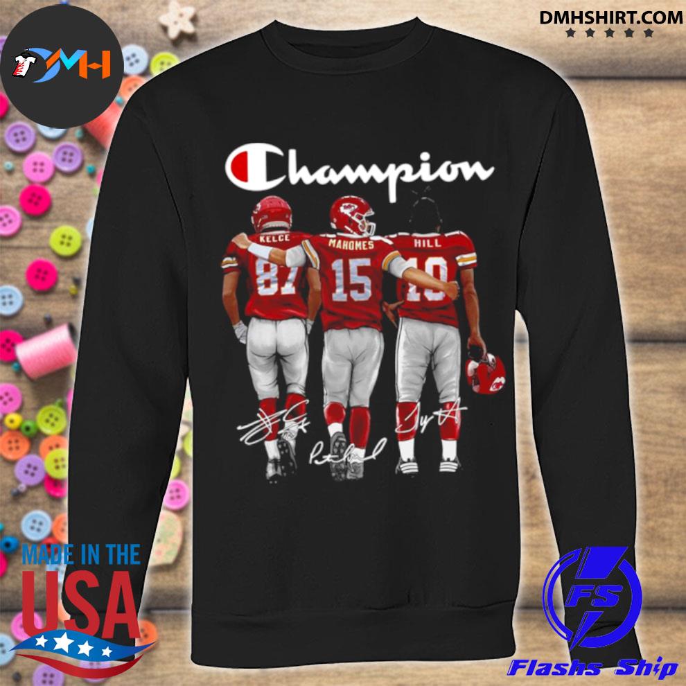 Kansas City Chiefs player Kelce #87 Mahomes #15 and Hill #10 Unisex T-Shirt  - REVER LAVIE