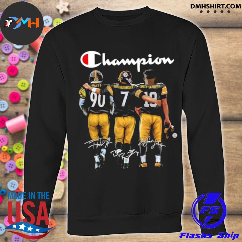 Champion Pittsburgh Steelers Watt 90 Roethlisberger 7 Smith Schuster 19  Signatures T-Shirt - Hersmiles